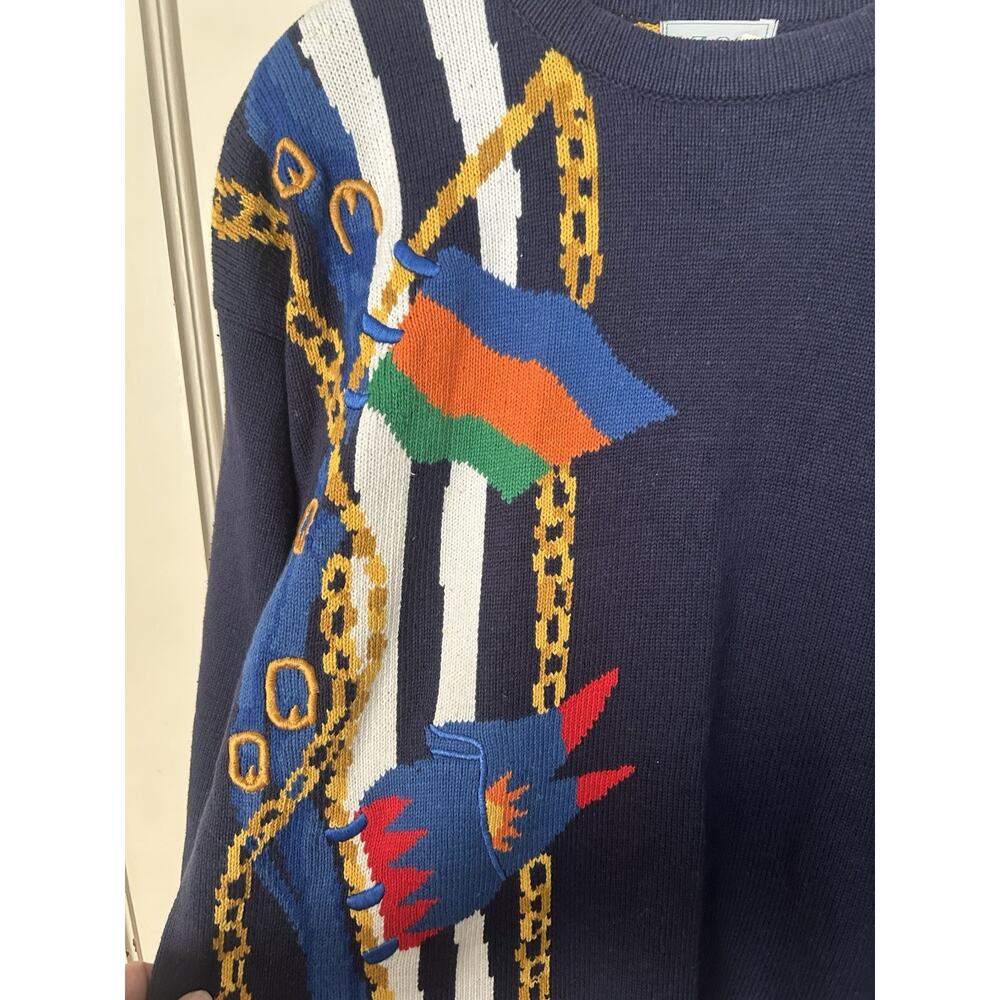 Vintage 90s Y2K Izod Novelty Sweater Womens Size XL Blue Classic Comfort NWT - Picture 2 of 9